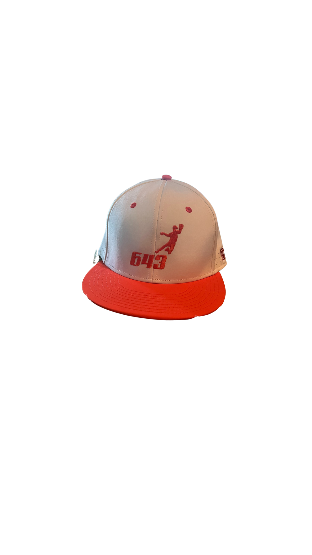 White & Orange Jump Man (22-23 Team Hat) — AZ643 Baseball